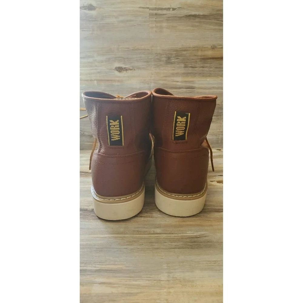 Handpoint Mens Brown Leather Moc Toe Work Boots EVA Wedge Sole CK307 Size‎ 14